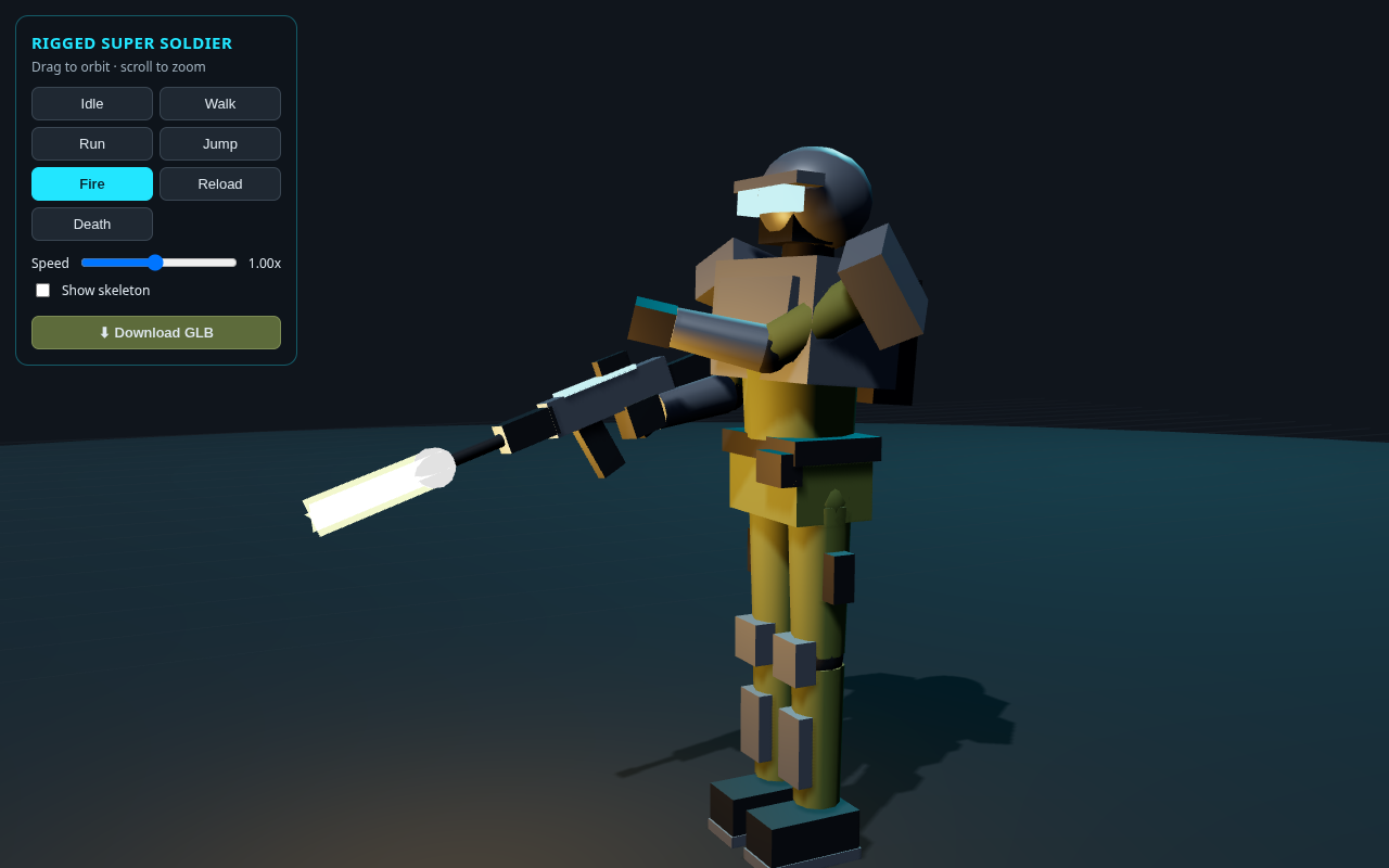 Super soldier firing its rifle with a muzzle flash